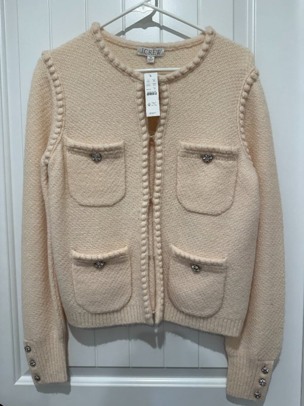 J.Crew Odette Lady Jacket Sweater Cardigan Ivory Jeweled Buttons Size XS NWT